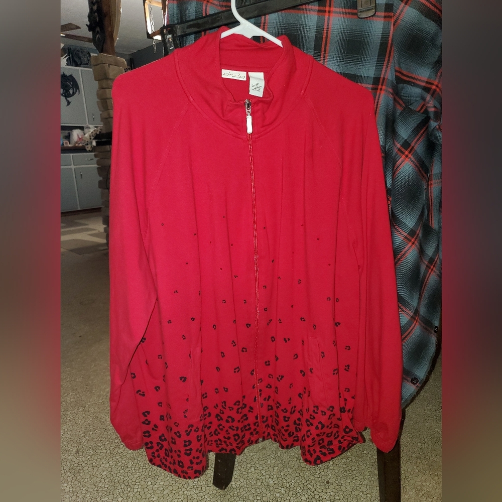 Red/black Lepard Print Kim Rogers 2x Zip Up Cardigan